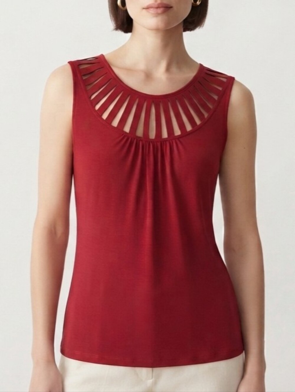 XS Y2K Suzy Sleeveless Cutout Yoke Tank Top in Red